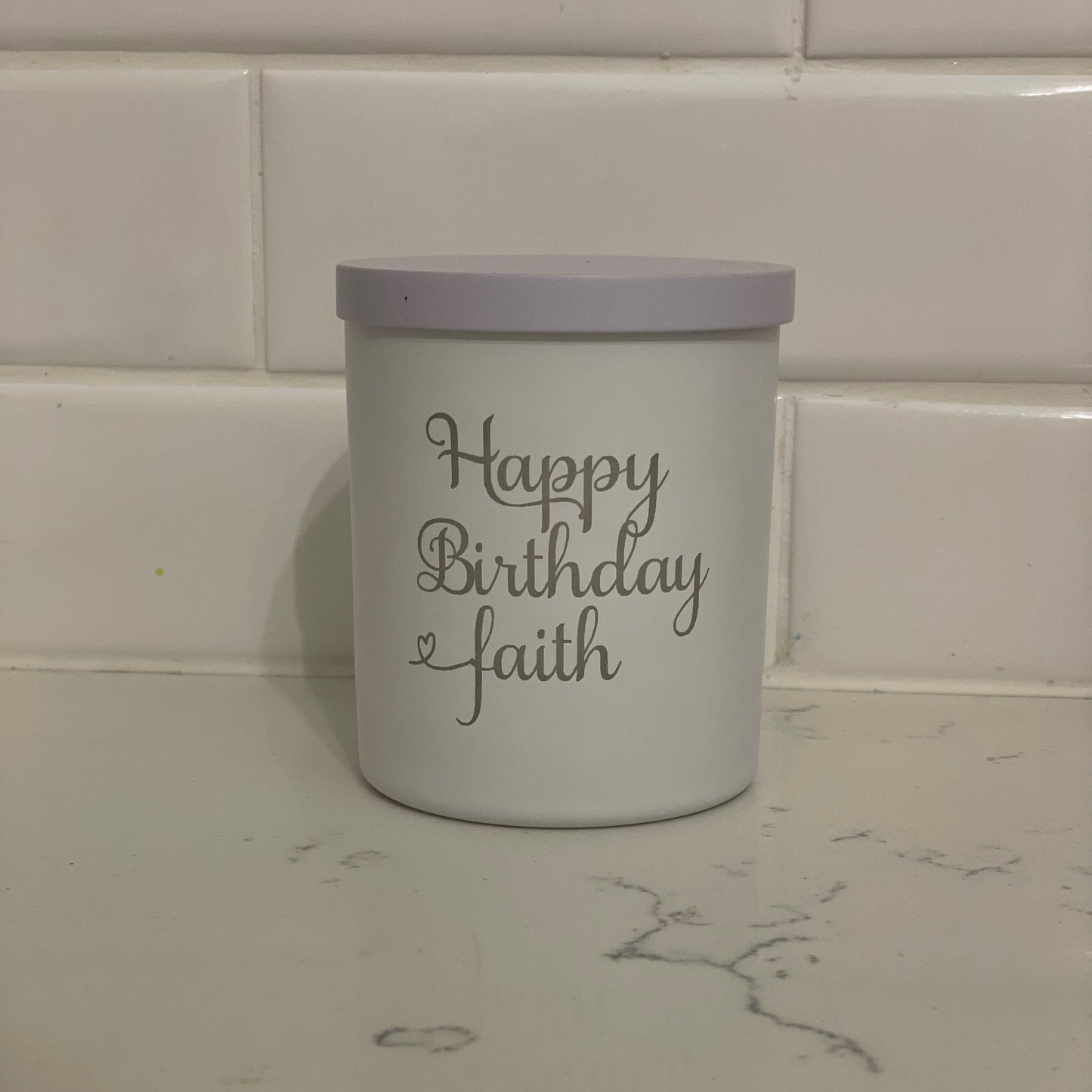 white happy birthday candle jar