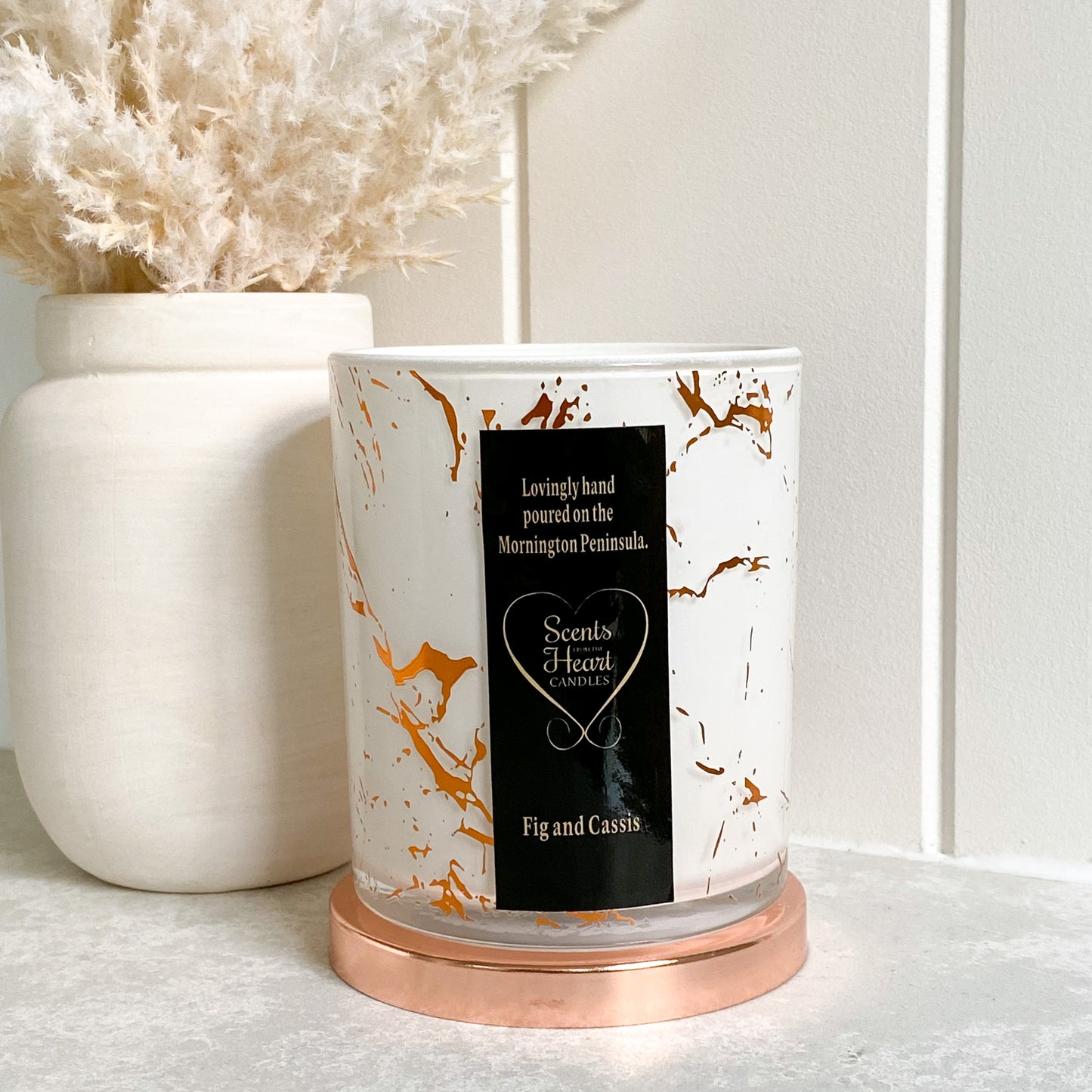 Fig and Cassis Rose Gold Marble Candle 300g
