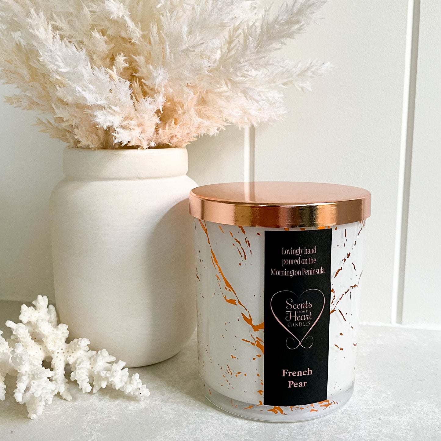 French Pear Rose Gold Marble Candle 300g