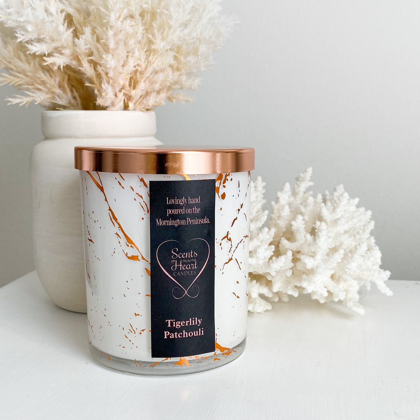 Tigerlily Patchouli Rose Gold Marble Candle 300g