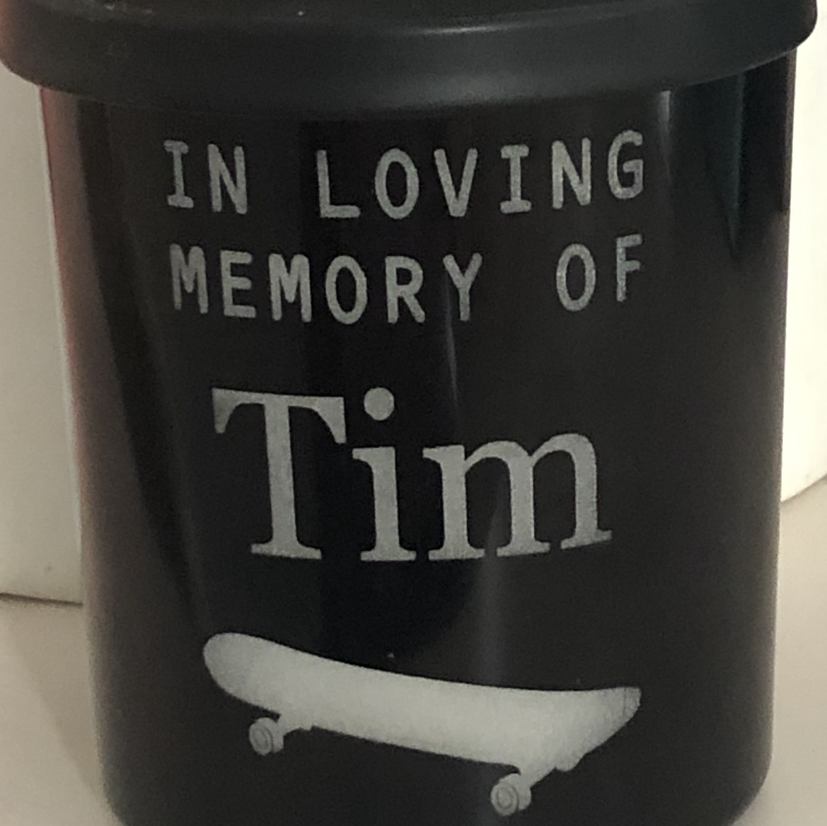 Black candle jar memorial engraved
