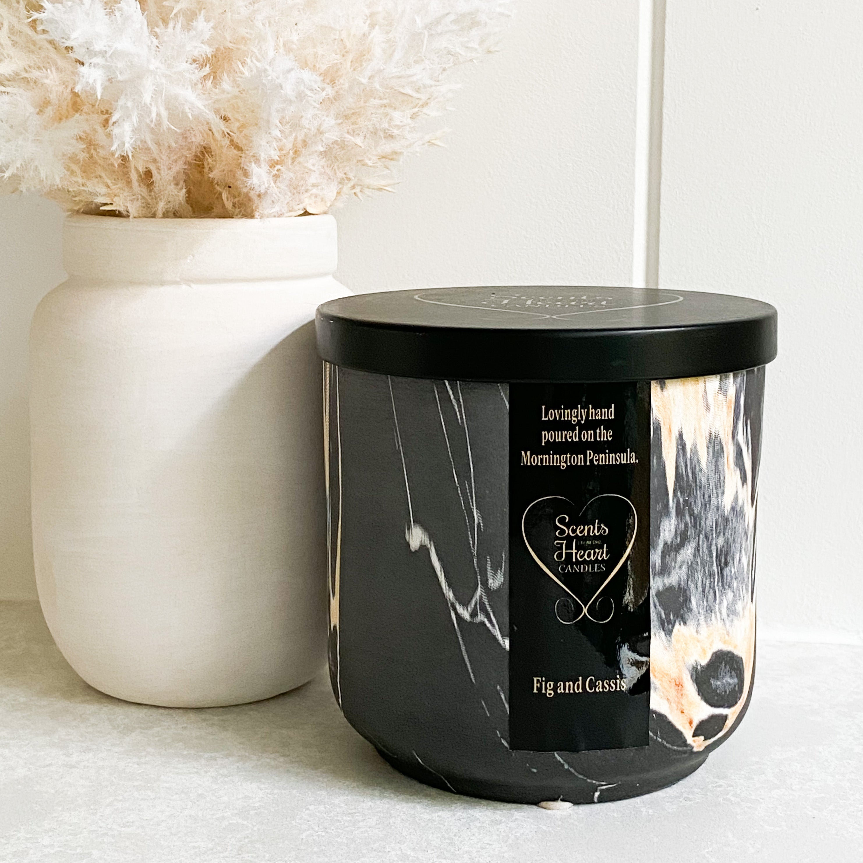 Fig and Cassis Large Marble Candle 450g – Scents From The Heart Candles