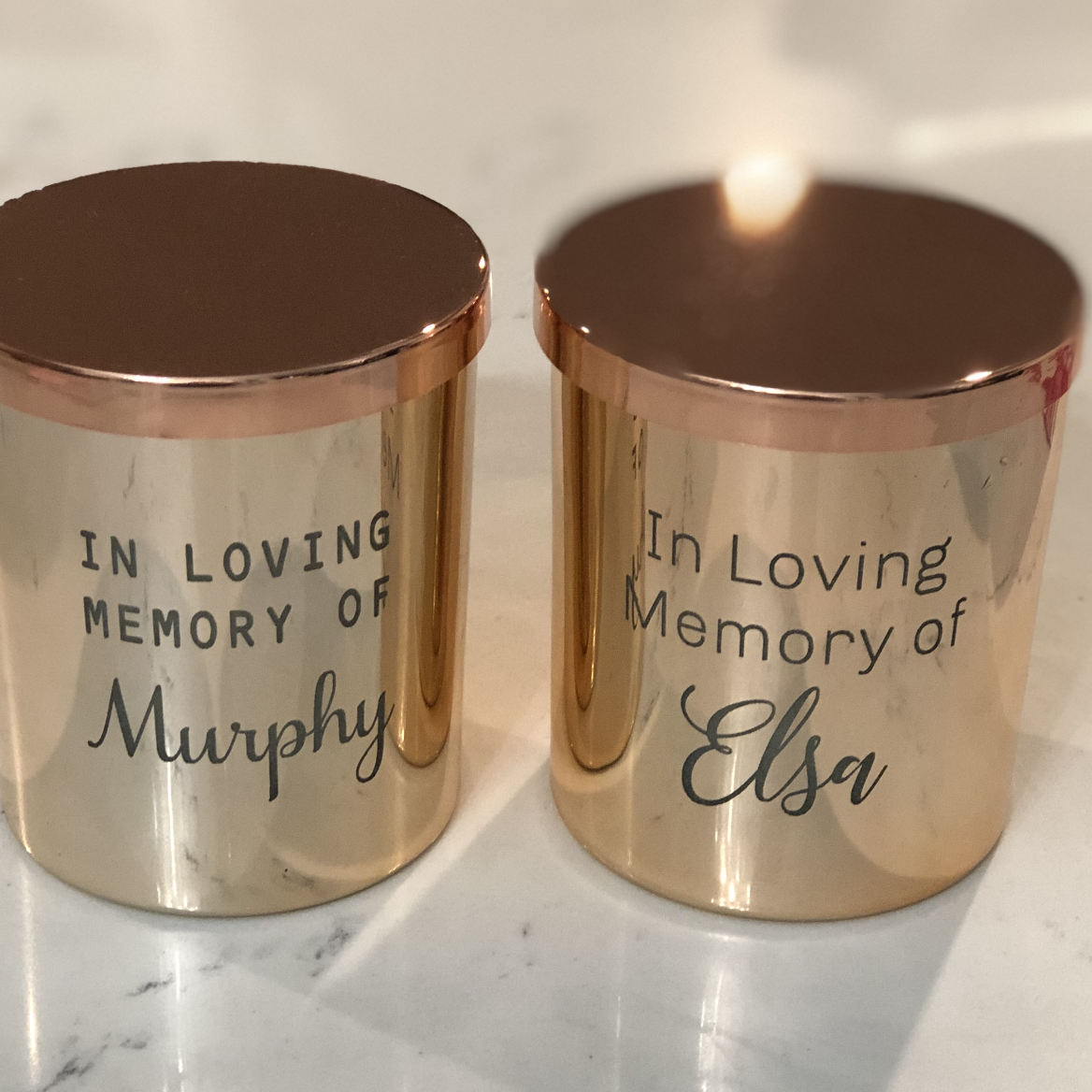 Rose gold candle jar with pet memorial