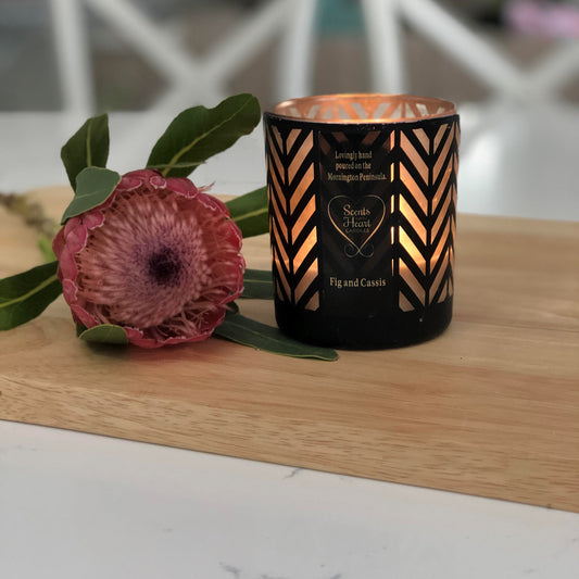 Wood Wick Black Chevron and Rose Gold Glass Jar with Black Lid, 300g